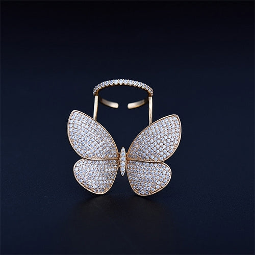 Fashion Adjustable Butterfly Shape Ring with Diamond Women Jewelry
