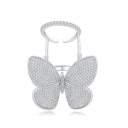 Fashion Adjustable Butterfly Shape Ring with Diamond Women Jewelry