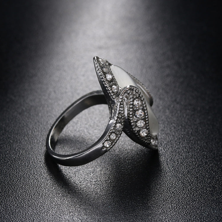 Vintage Silver Plated White Big Oval Opal Ring For Women, 8