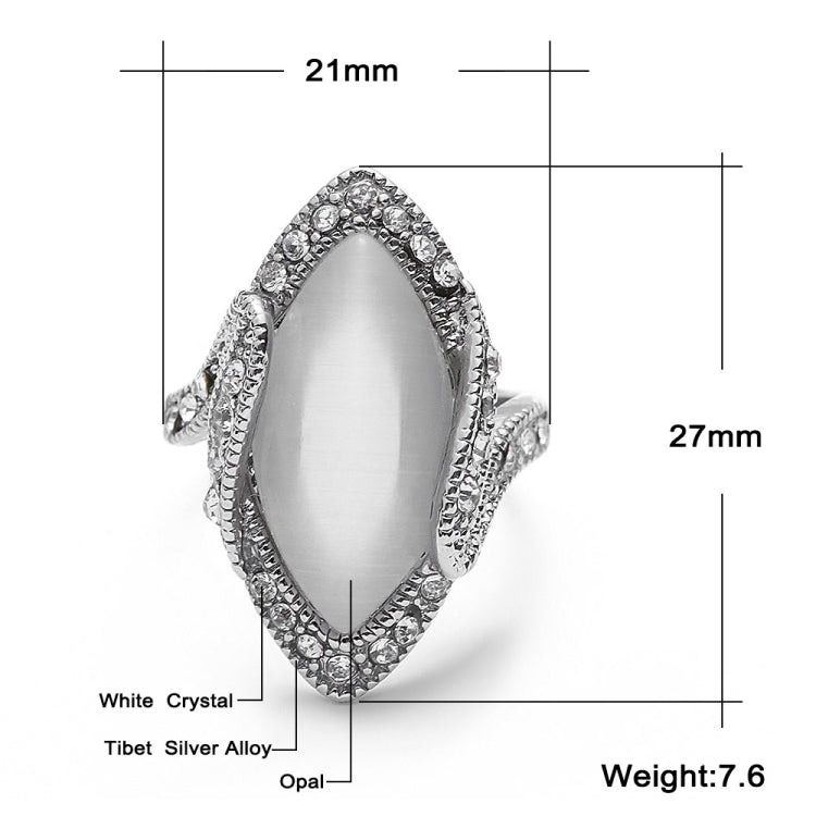 Vintage Silver Plated White Big Oval Opal Ring For Women, 8
