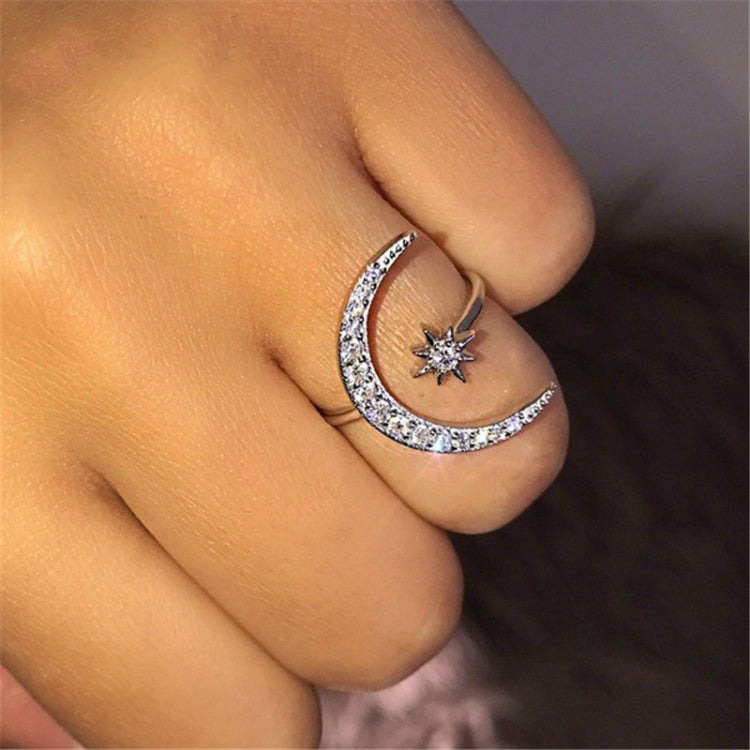 Female Star Moon Rings Crystal Ring Staking Jewelry