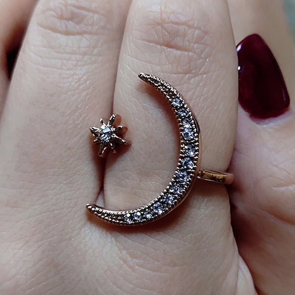 Female Star Moon Rings Crystal Ring Staking Jewelry