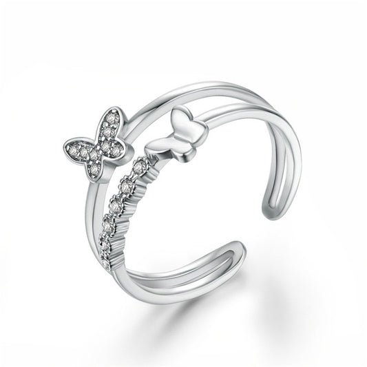 Women Fashion Cute Butterfly Shape Diamond Opening Ring
