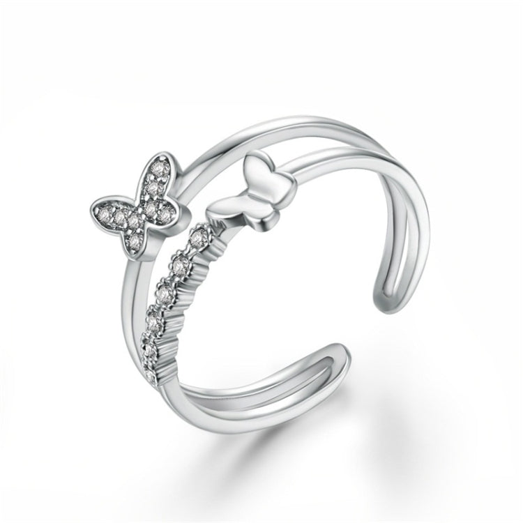 Women Fashion Cute Butterfly Shape Diamond Opening Ring