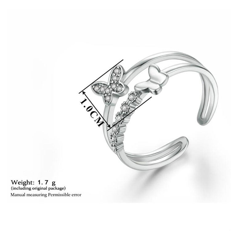 Women Fashion Cute Butterfly Shape Diamond Opening Ring