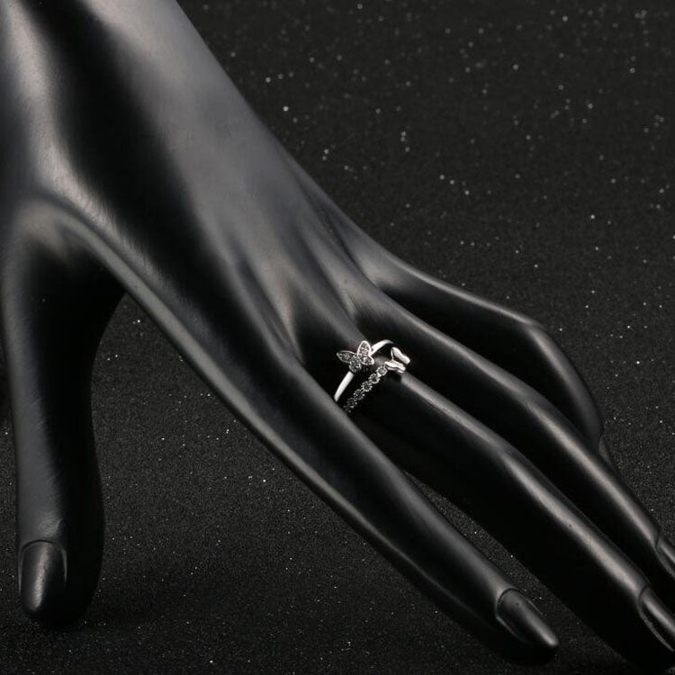 Women Fashion Cute Butterfly Shape Diamond Opening Ring