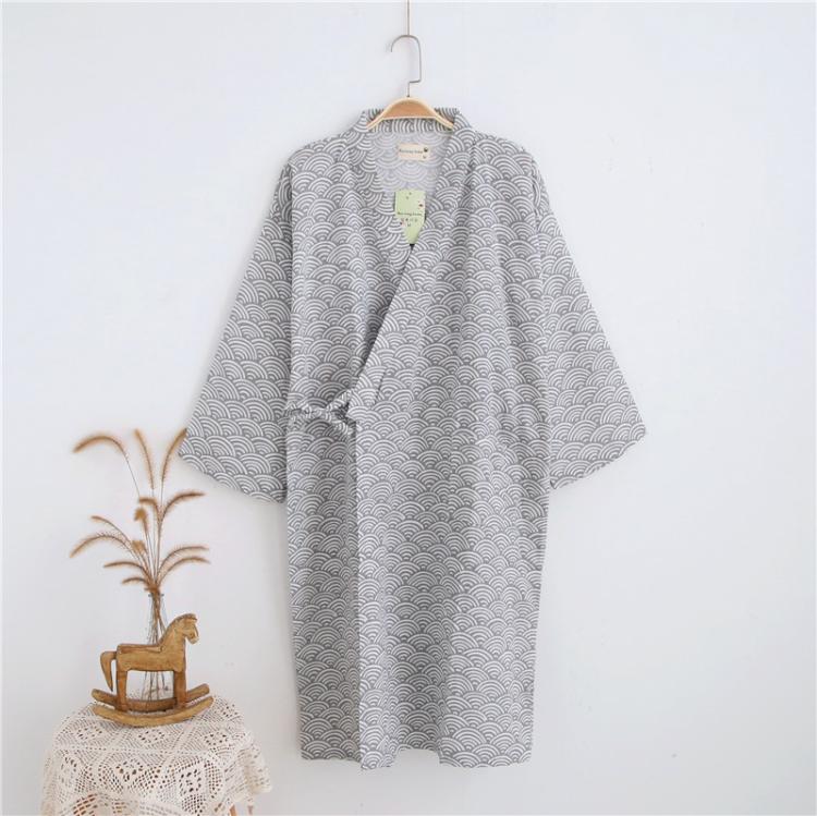 Man Pure Cotton Double-deck Bathrobe Kimono Pajamas Home Wear