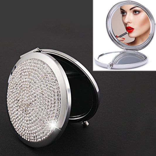 Diamond-encrusted Metal Double Side Folding Mini Portable Round Small Makeup Mirror