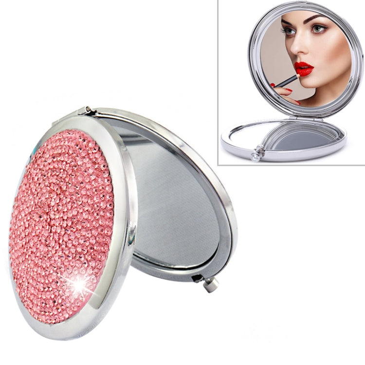 Diamond-encrusted Metal Double Side Folding Mini Portable Round Small Makeup Mirror