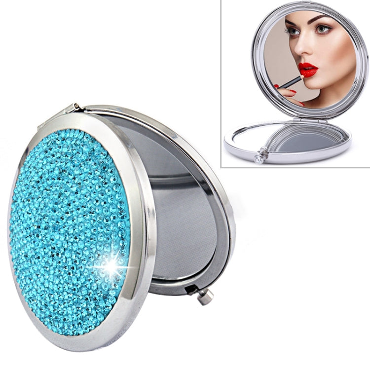 Diamond-encrusted Metal Double Side Folding Mini Portable Round Small Makeup Mirror