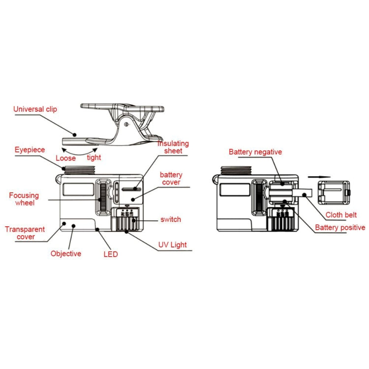 9595W1 60 Times Magnifying Glass Mobile Phone HD Microscope with Led Light