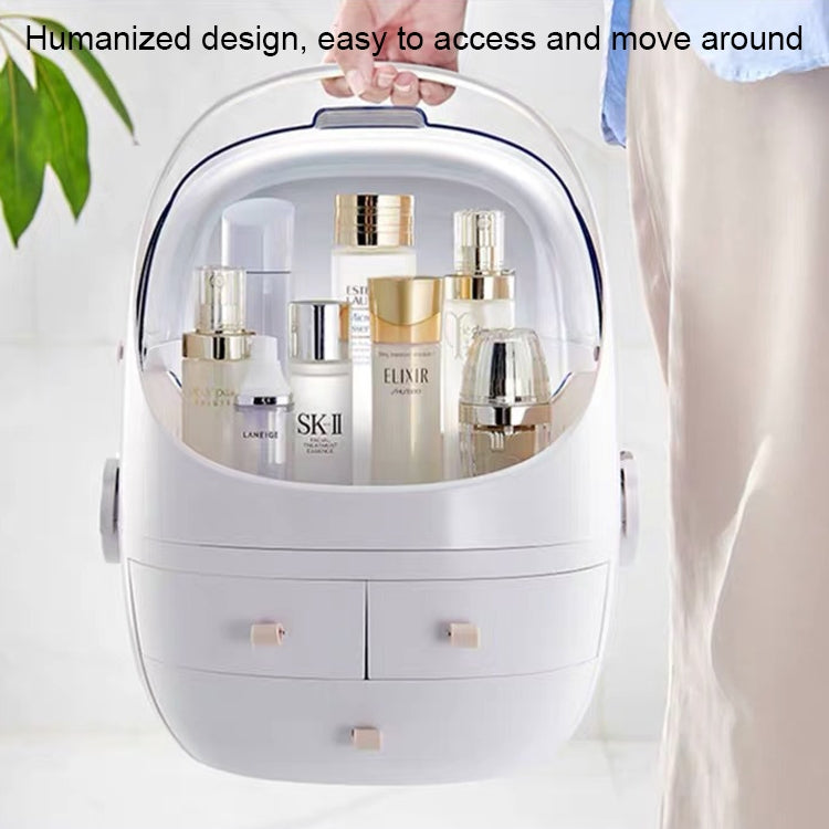 Portable Dust-proof Transparent Round Cosmetic Drawer Type Storage Box