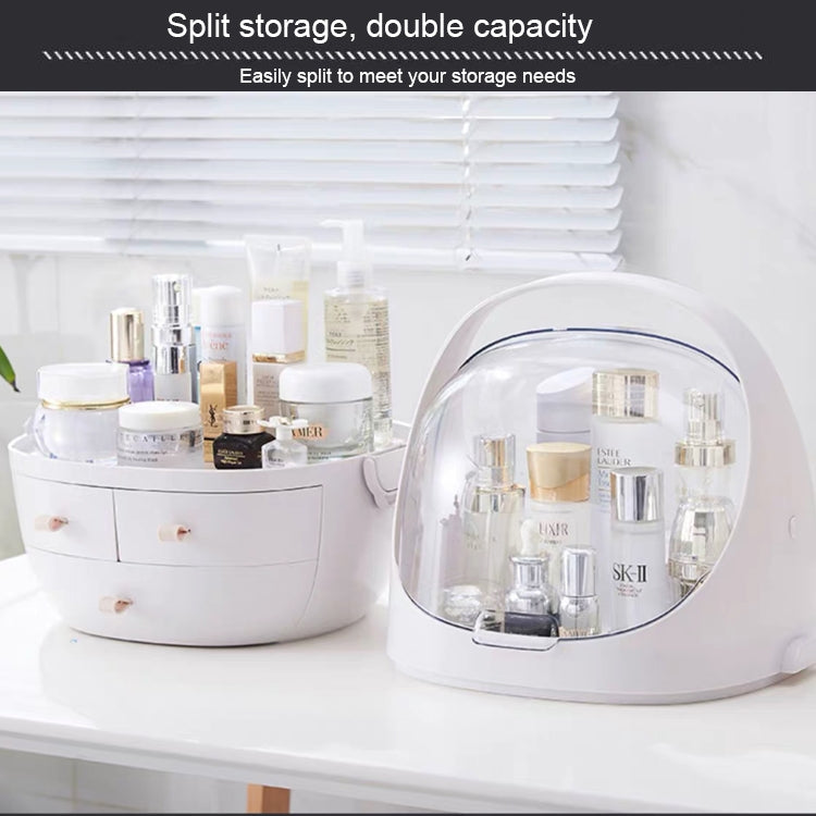 Portable Dust-proof Transparent Round Cosmetic Drawer Type Storage Box