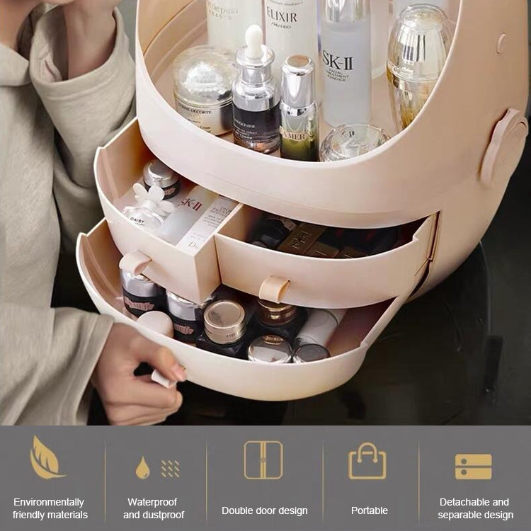 Portable Dust-proof Transparent Round Cosmetic Drawer Type Storage Box