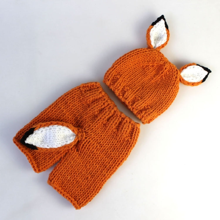 Children Photography Clothing Cartoon Fox Shape Handmade Wool Knit Hat + Pants Set