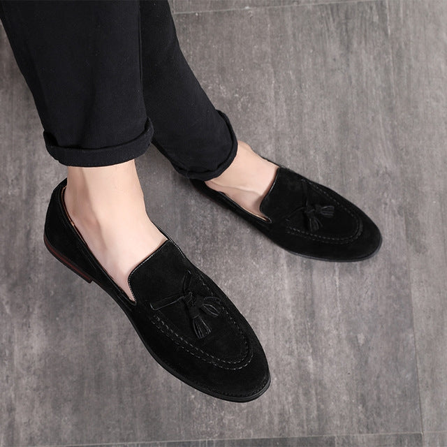 Men Leather Shoes Suede Tassels Slip-on Peas Shoes