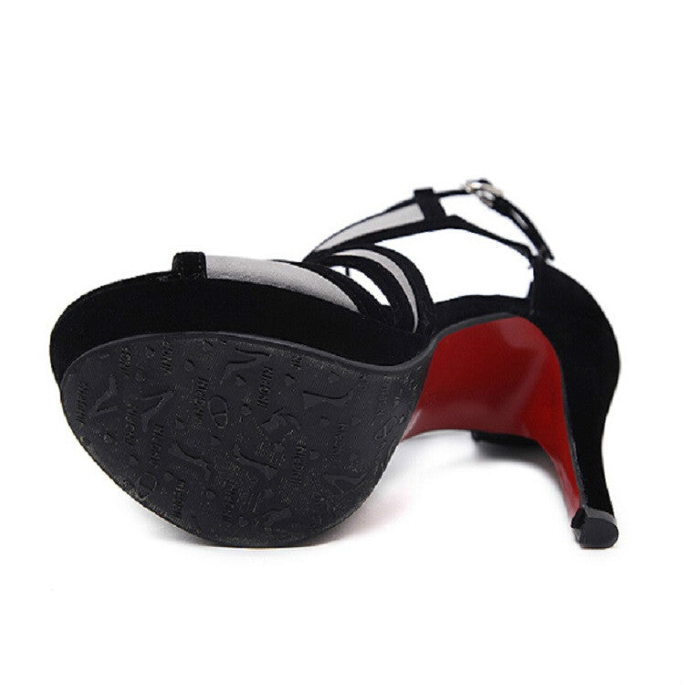 Leather Stitching Geometric Pattern Super High Heel Fish Sandals