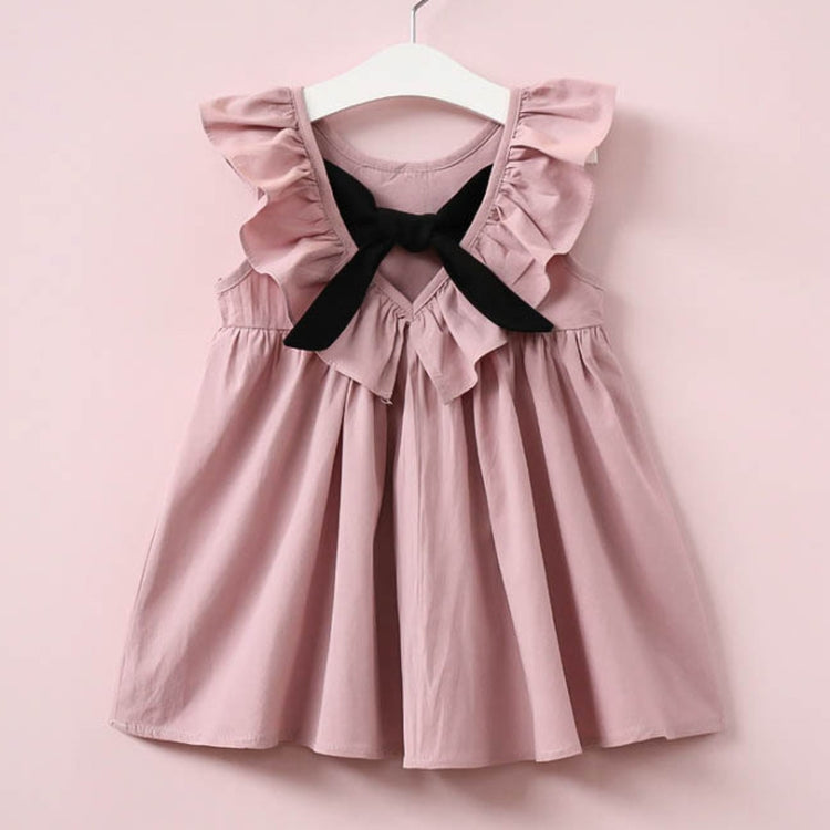 Summer Girls Cotton Sleeveless Backless Bow-knot Pleated Dress