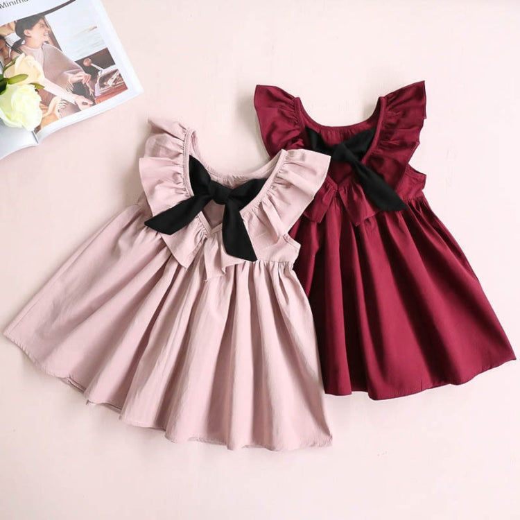 Summer Girls Cotton Sleeveless Backless Bow-knot Pleated Dress