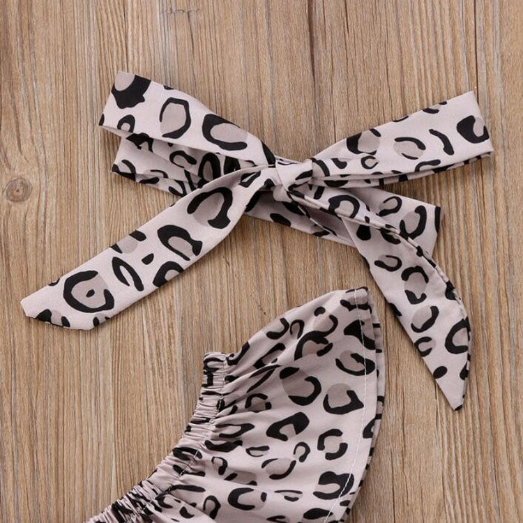 Girls Leopard Print Tube top + Denim Trousers + Hair Band Set