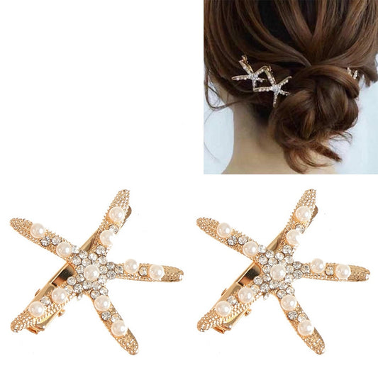 Fashion Rhinestone Pearl Starfish Hairpin For Women Bridal Headpiece Hair Styling Tool