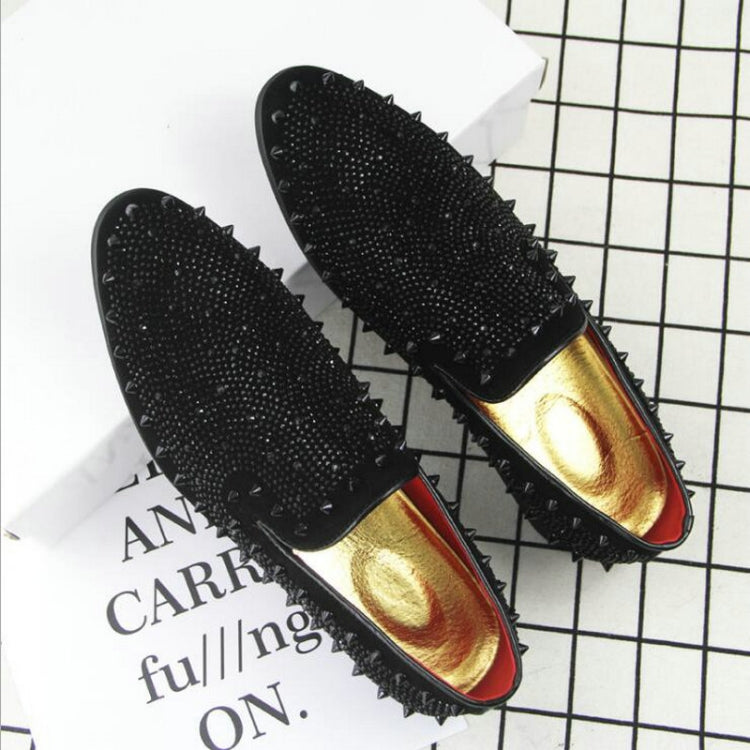 Men Rivet Rhinestone Black Pointed Toe Flats Shoes