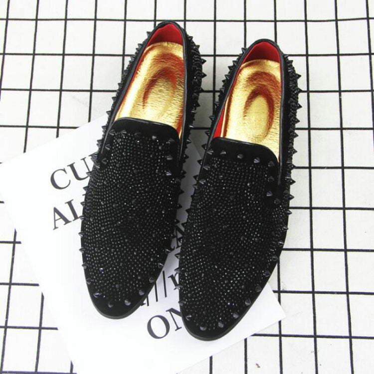 Men Rivet Rhinestone Black Pointed Toe Flats Shoes