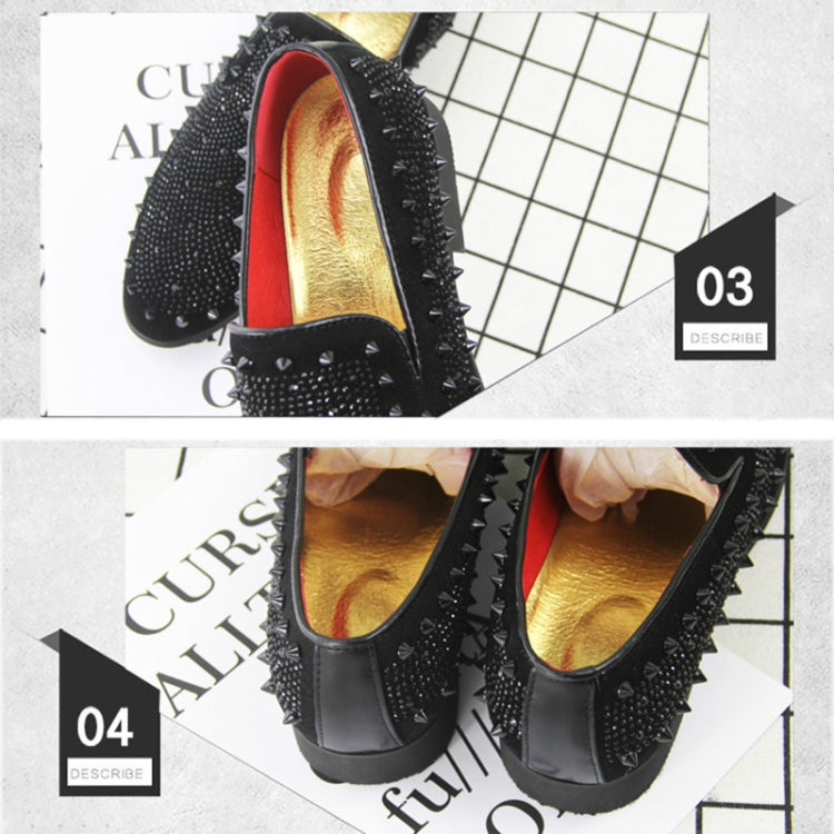 Men Rivet Rhinestone Black Pointed Toe Flats Shoes