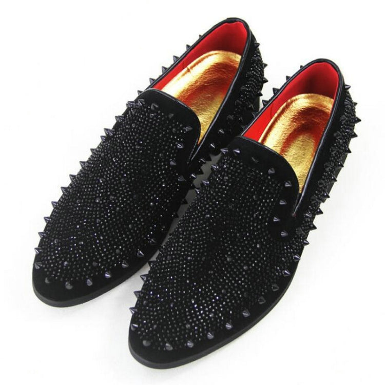 Men Rivet Rhinestone Black Pointed Toe Flats Shoes