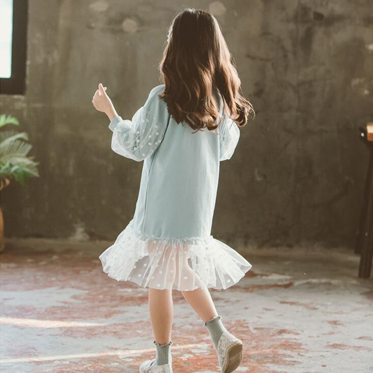 Autumn Girls Fashion Letter Pattern Long Sleeve Lace Stitching Dress