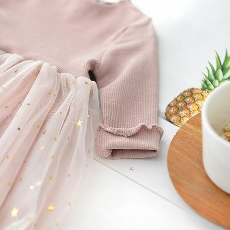 Winter Girls Patchwork Five-pointed Star Mesh Long-sleeved Dress