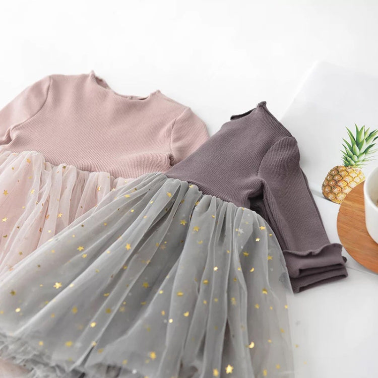 Winter Girls Patchwork Five-pointed Star Mesh Long-sleeved Dress