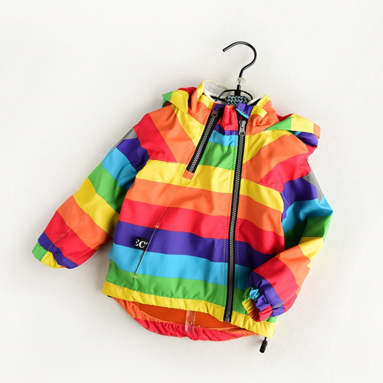 Autumn and Winter Children Fleece Rainbow Striped Diagonal Zipper Hooded Windbreaker