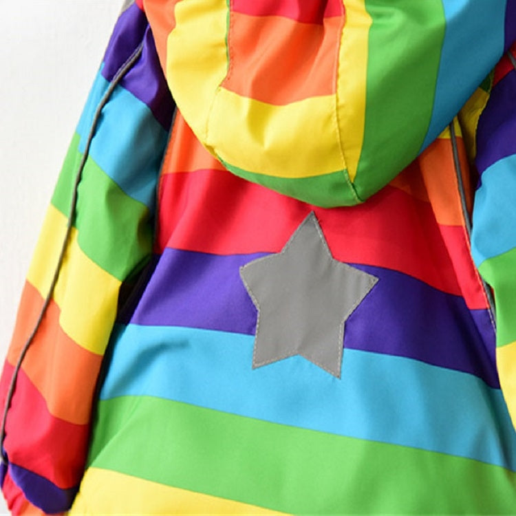 Autumn and Winter Children Fleece Rainbow Striped Diagonal Zipper Hooded Windbreaker