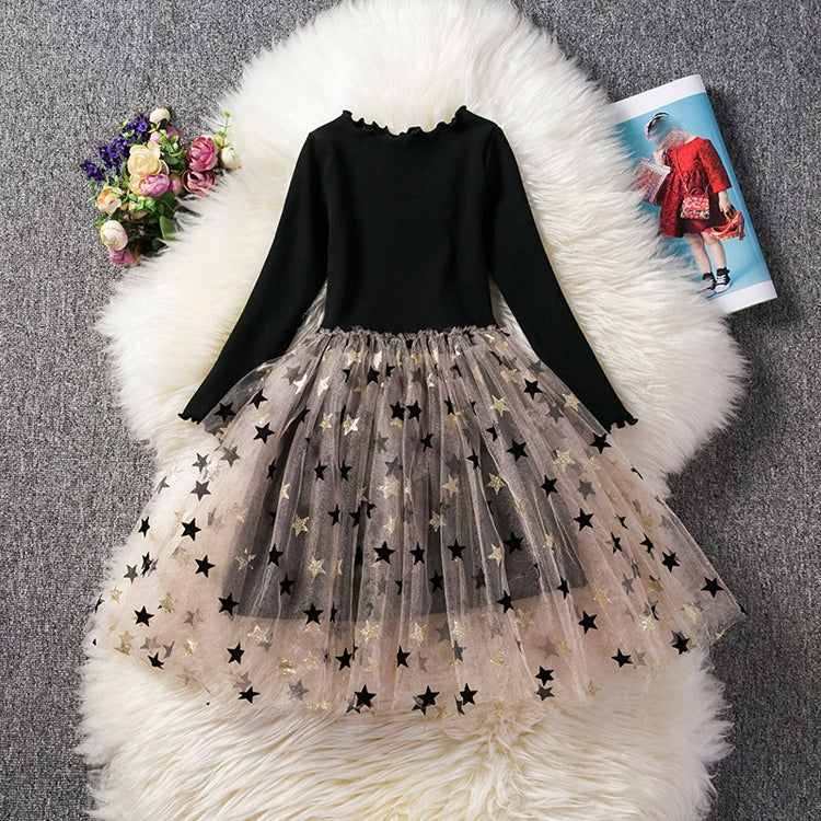 Autumn Girls Star Pattern Lace Sequins Long Sleeve Tutu Dress