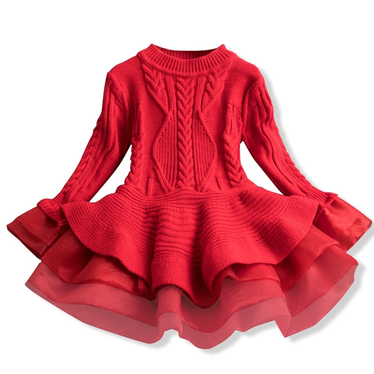 Winter Girls Knit Long Sleeve Sweater Organza Dress Evening Dress
