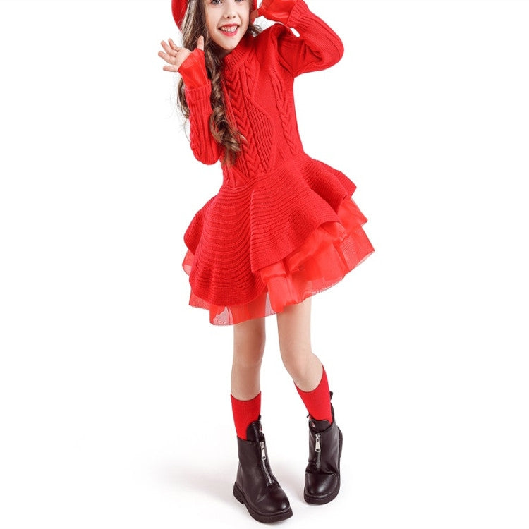 Winter Girls Knit Long Sleeve Sweater Organza Dress Evening Dress