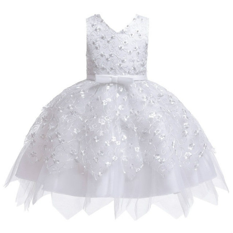 Girls Irregular Embroidered Beaded Bow-knot Tutu Sleeveless Dress Show Dress