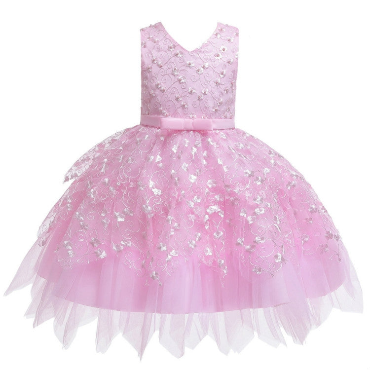 Girls Irregular Embroidered Beaded Bow-knot Tutu Sleeveless Dress Show Dress