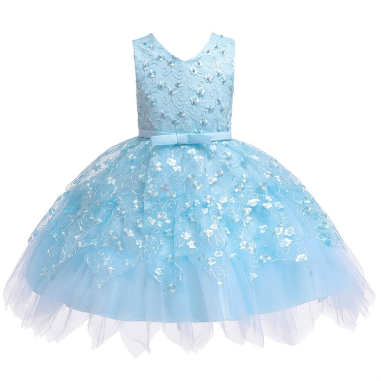 Girls Irregular Embroidered Beaded Bow-knot Tutu Sleeveless Dress Show Dress