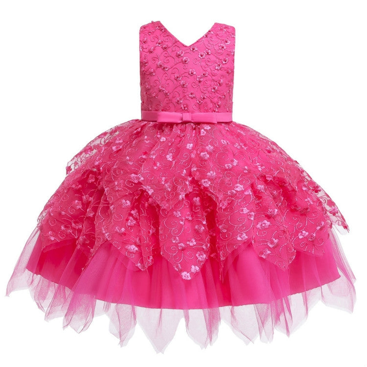 Girls Irregular Embroidered Beaded Bow-knot Tutu Sleeveless Dress Show Dress