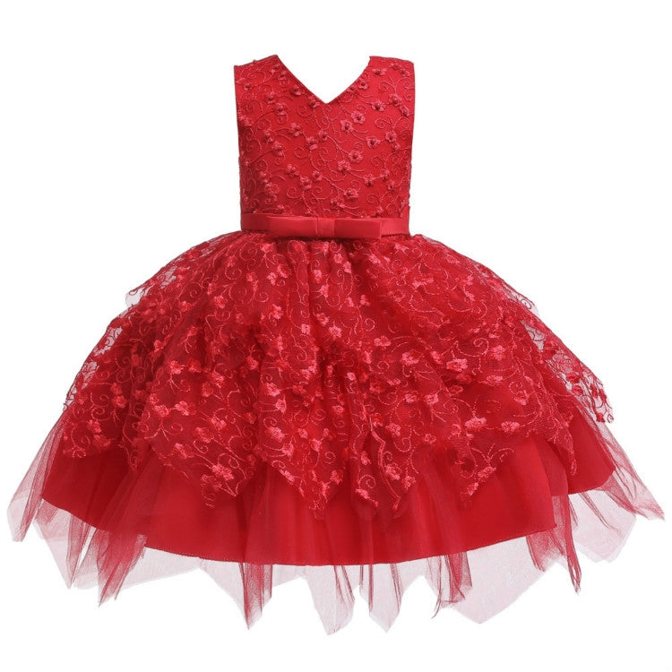 Girls Irregular Embroidered Beaded Bow-knot Tutu Sleeveless Dress Show Dress