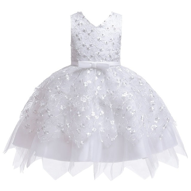 Girls Irregular Embroidered Beaded Bow-knot Tutu Sleeveless Dress Show Dress
