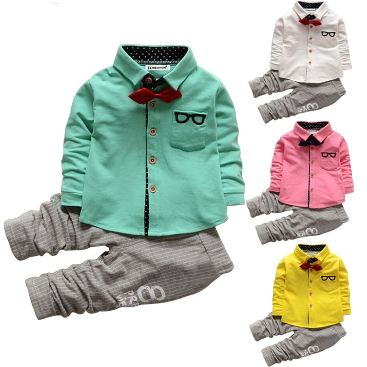 Boys Bow Tie Long Sleeve Top + Letter Print Pattern Pants Set