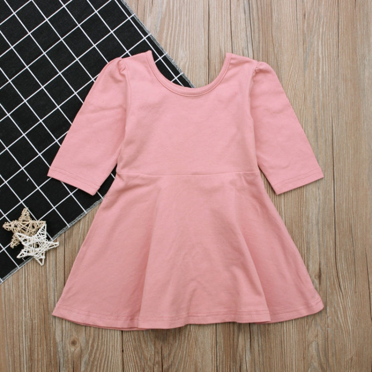 Spring Autumn Girls Solid Color Cotton Three-quarter Sleeve Dress