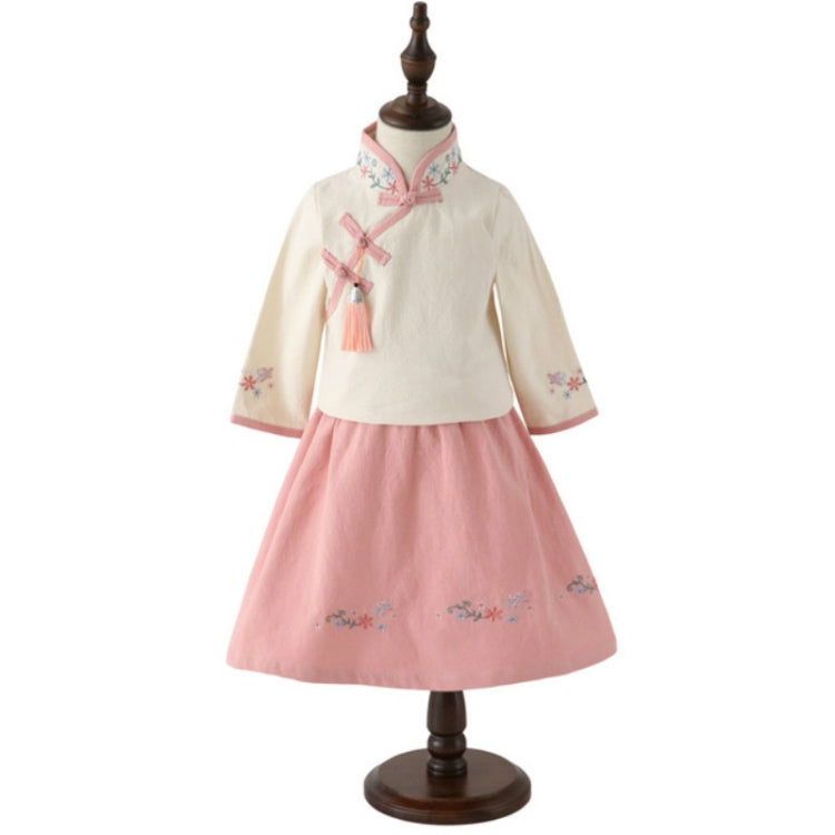 Girls Chinese Style Embroidery Top + Skirt Set Tunic Clothing