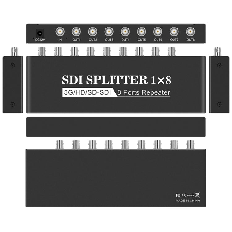 1 In 8 Out SD-SDI / HD-SDI / 3G-SDI Distribution Amplifier Video SDI Splitter, 1 In 8 Out