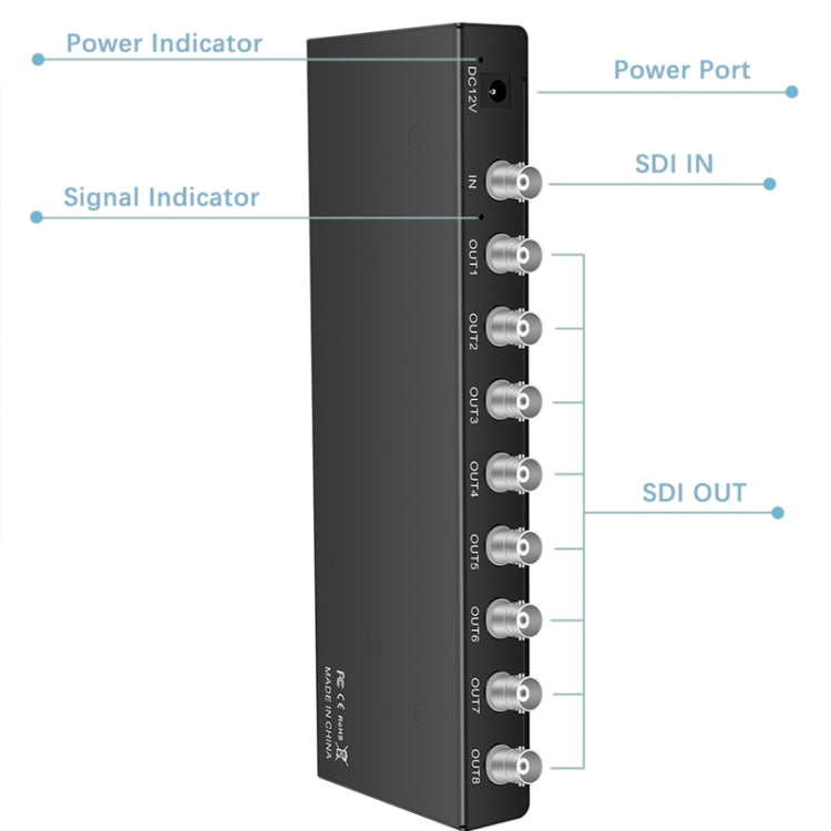 1 In 8 Out SD-SDI / HD-SDI / 3G-SDI Distribution Amplifier Video SDI Splitter, 1 In 8 Out