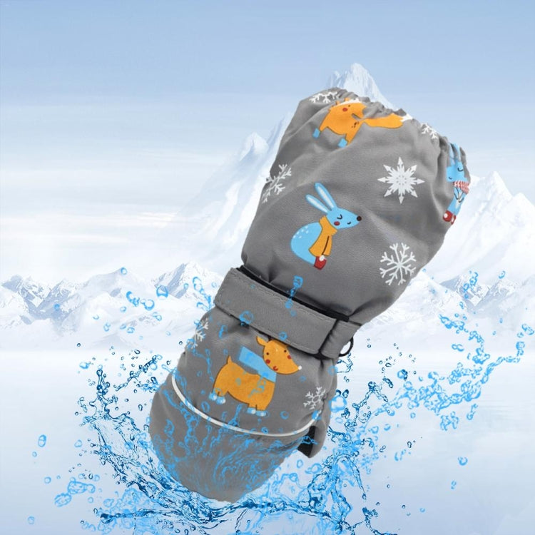 Children Sartoon Deer Rabbit Print Pattern Long Sleeves Windproof and Waterproof Ski Gloves