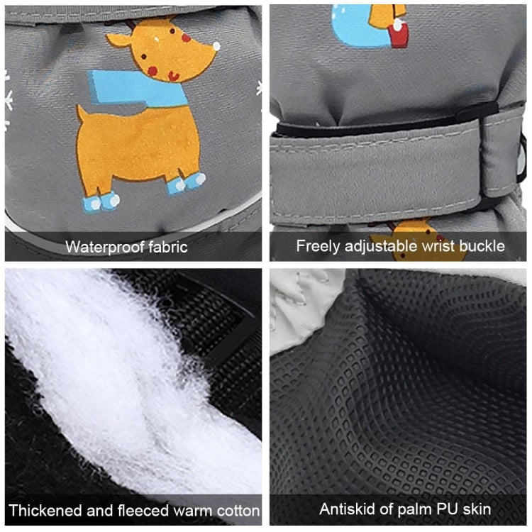 Children Sartoon Deer Rabbit Print Pattern Long Sleeves Windproof and Waterproof Ski Gloves